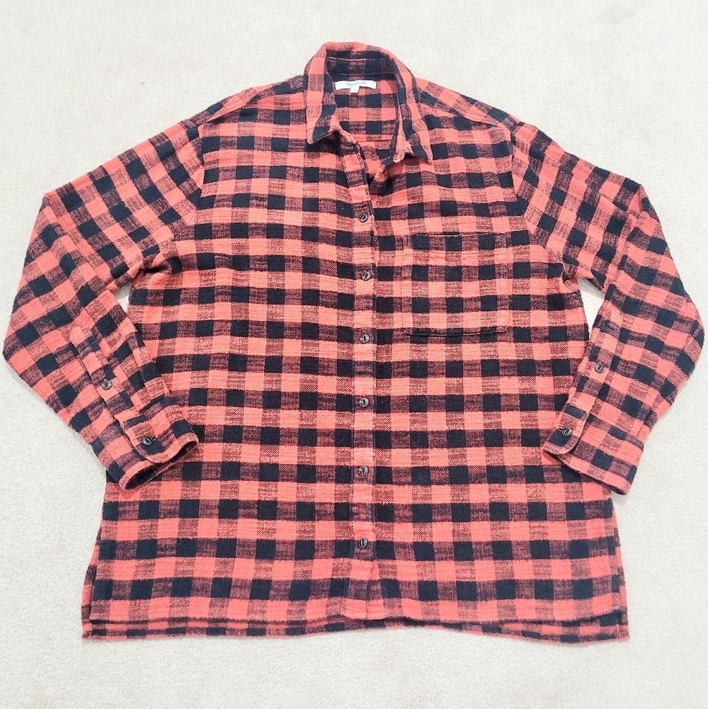 Madewell Woman Buffalo Plaid Flannel Shirt Small Red Black 100% Cotton Oversize - Picture 12 of 12